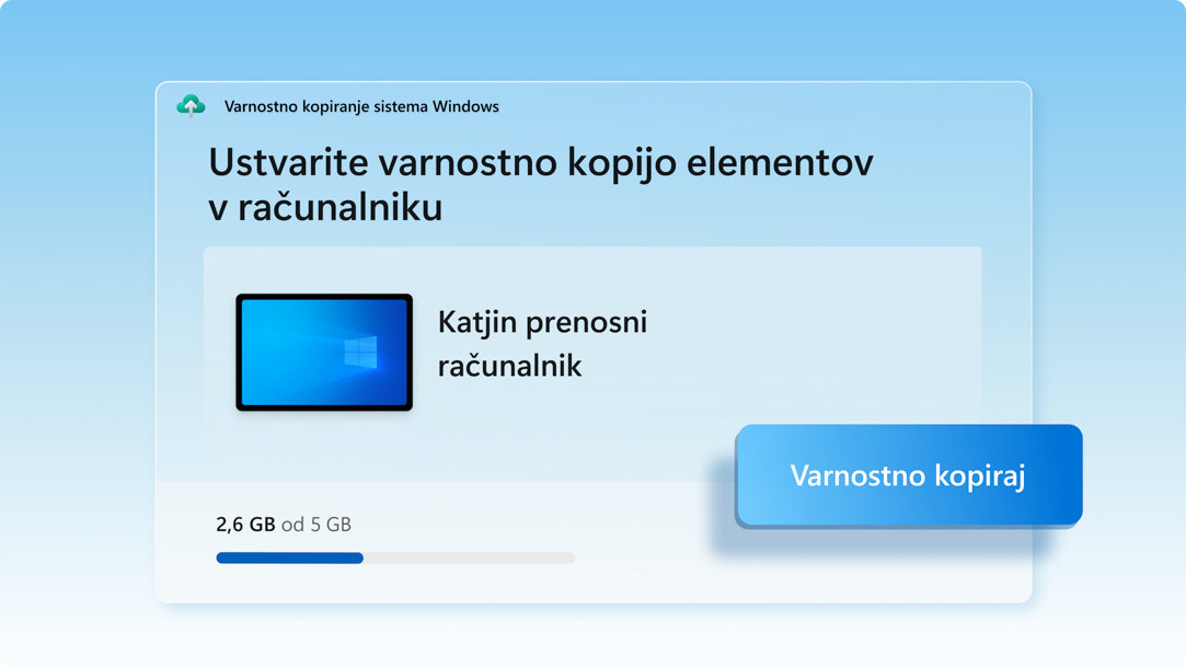 Zaslon funkcije varnostnega kopiranja sistema Windows s prikazom stanja varnostnega kopiranja