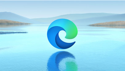 Un paysage avec le logo Microsoft Edge au-dessus de l’eau.